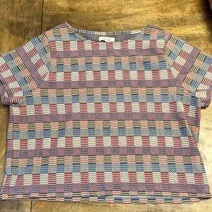 Madewell Zigzag Knit Top in Red, Blue, and Cream